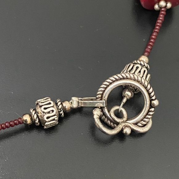 Handcrafted Red Coral & Turquoise Bali Toggle Clasp 17” Chunky Necklace 113g - Picture 10 of 15